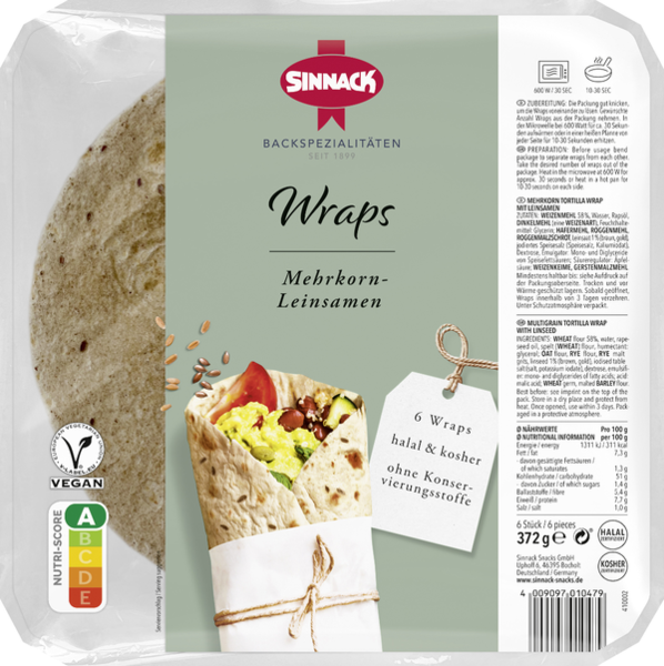 Sinnack 6 Wraps Mehrkorn-Leinsamen 372g