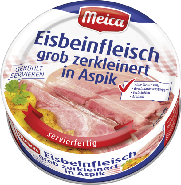 Meica Eisbeinfleisch grob zerkleinert in Aspik 200g Meica Eisbeinfleisch grob zerkleinert in Aspik 200g