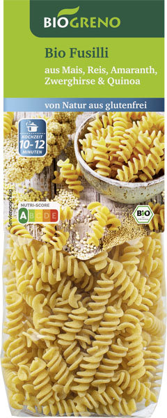 Biogreno Fusilli aus Mais, Reis, Amaranth, Zwerghirse und Quinoa 250g
