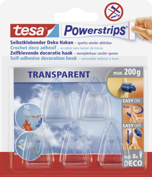 tesa Powerstrips Deco-Haken transparent 5 Stück tesa Powerstrips Deco-Haken transparent 5 Stück