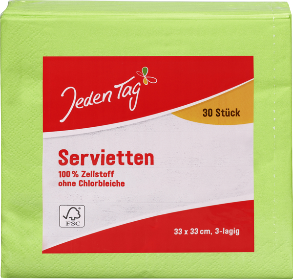 Jeden Tag Servietten 33x33cm apfelgrün 30 Stück Jeden Tag Servietten 33x33cm apfelgrün 30 Stück