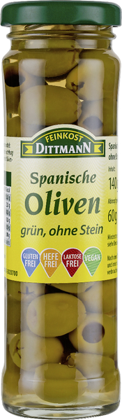 Dittmann Spanische Oliven grün ohne Stein 140g Dittmann Spanische Oliven grün ohne Stein 140g
