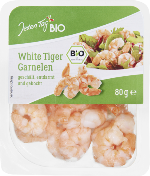 Jeden Tag Bio White Tiger Garnelen geschält, entdarmt und gekocht 80g