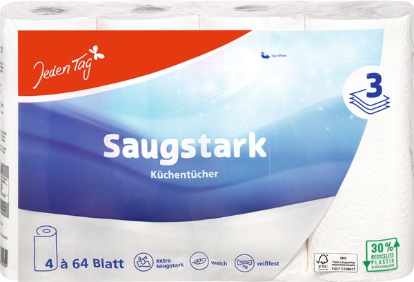 Jeden Tag Küchentücher 3lagig 4x64 Blatt