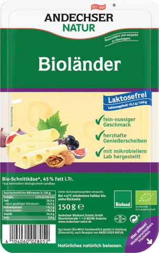 Andechser Natur Bioländer Scheiben 45% Fett i.Tr. 150g Andechser Natur Bioländer Scheiben 45% Fett i.Tr. 150g