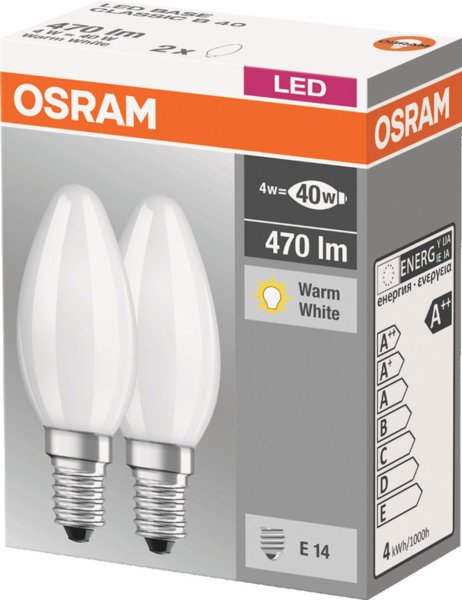 Osram LED 470Im B40 Glühbirne E14 40 Watt 2 Stück