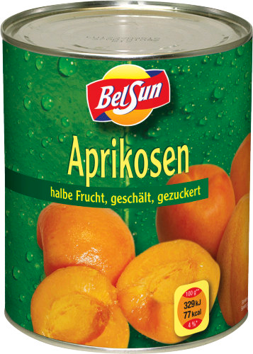 BelSun Aprikosen halbe Frucht geschält gezuckert 850ml