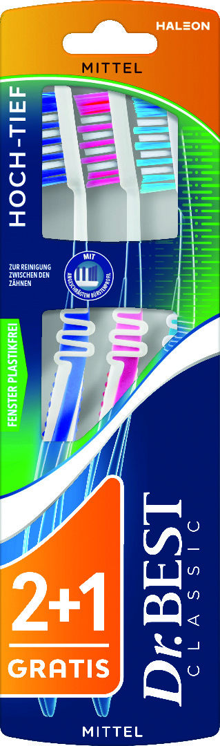Dr.Best Classic Zahnbürste Hoch-Tief mittel 2+1 