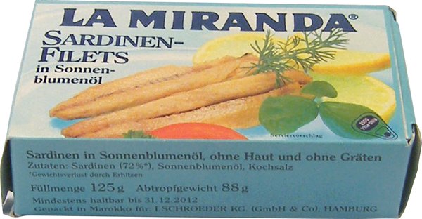 La Miranda Sardinen-Filets in Sonnenblumenöl 125g La Miranda Sardinen-Filets in Sonnenblumenöl 125g