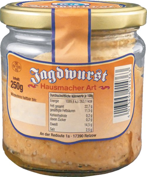 Anklammer Jagdwurst im Glas 250g
