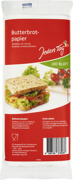 Jeden Tag Butterbrotpapier 100 Stück Jeden Tag Butterbrotpapier 100 Stück