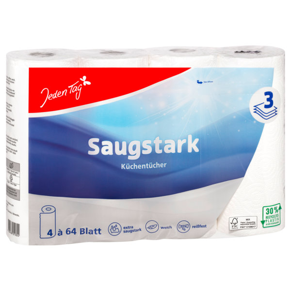 Jeden Tag Küchentücher 3lagig 4x64 Blatt Jeden Tag Küchentücher 3lagig 4x64 Blatt