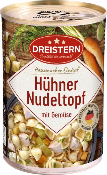 Dreistern Hühnernudeltopf Gemüse 400g Dreistern Hühnernudeltopf Gemüse 400g