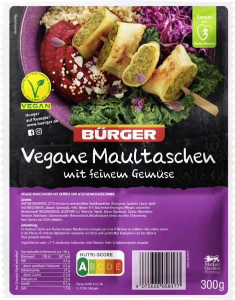 Bürger Vegane Maultaschen 300g Bürger Vegane Maultaschen 300g