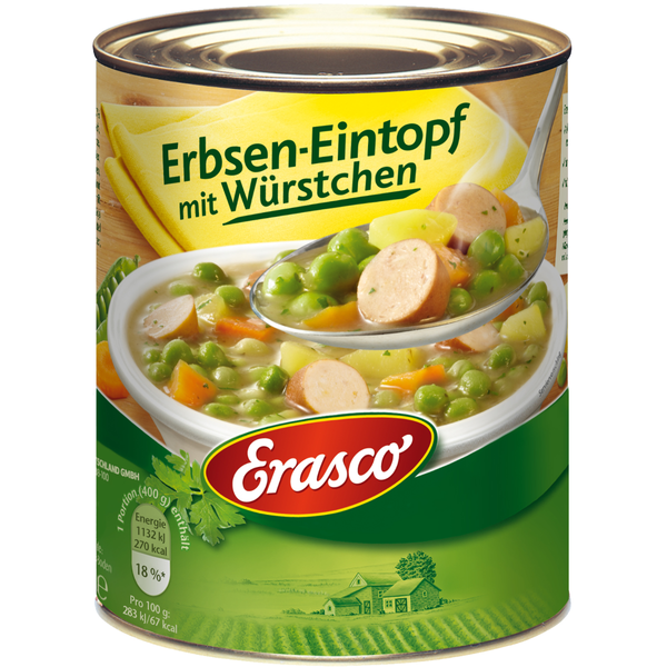 Erasco Erbsen-Eintopf mit Würstchen 800g Erasco Erbsen-Eintopf mit Würstchen 800g
