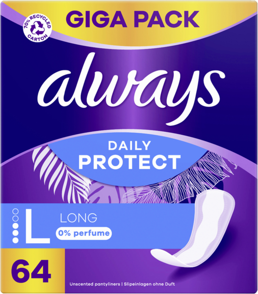 Always Daily Slipeinlagen Protect Long ohne Duft 64 Stück Always Daily Slipeinlagen Protect Long ohne Duft 64 Stück
