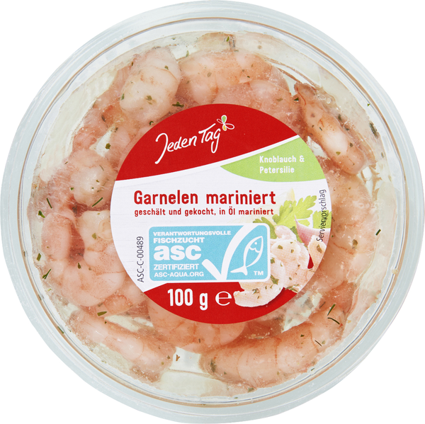 Jeden Tag Garnelen mariniert, geschält und gekocht 100g