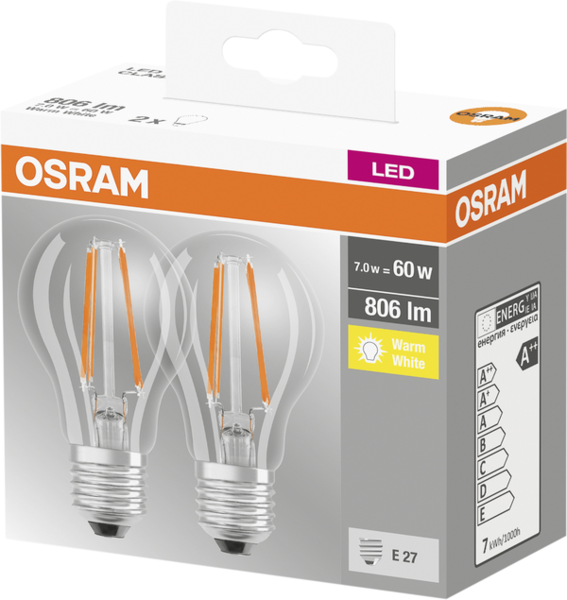 Osram LED 806Im Base Classic 60 Watt E27 2 Stück