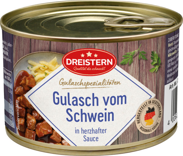 Dreistern Gulasch vom Schwein in feiner Sauce 400g Dreistern Gulasch vom Schwein in feiner Sauce 400g