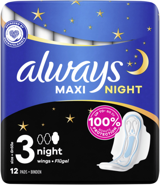 Always Maxi Damenbinden Night mit Flügeln 12 Stück Always Maxi Damenbinden Night mit Flügeln 12 Stück