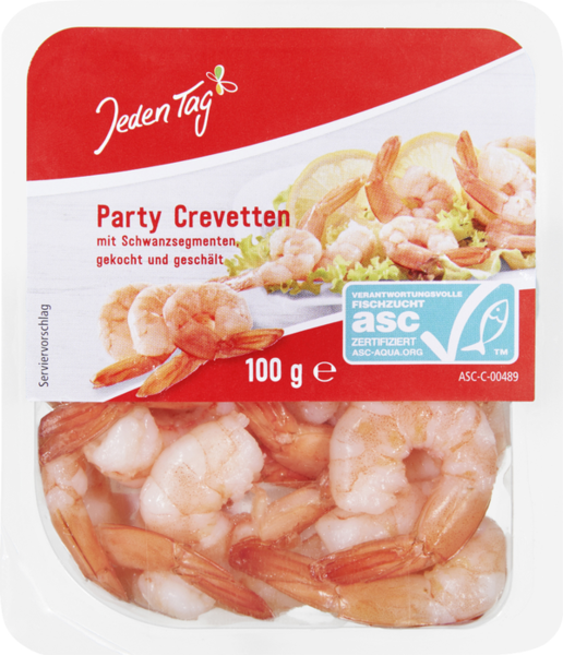 Jeden Tag Party Crevetten mit Schwanzsegementen, gekocht und geschält 100g