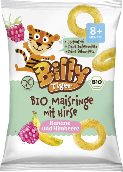 Billy Tiger Bio Maisringe mit Hirse Banane und Himbeere 25g
