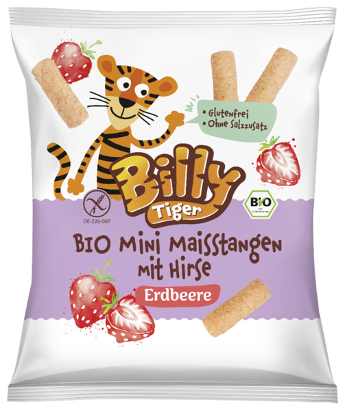 Billy Tiger Bio Mini Maisstangen mit Hirse und Erdbeere 30g
