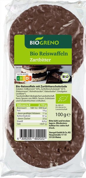 Biogreno Reiswaffeln Zartbitter 100g Biogreno Reiswaffeln Zartbitter 100g