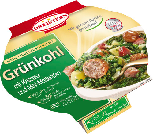 Dreistern Grünkohl mit Kasseler und Mettenden 400g Dreistern Grünkohl mit Kasseler und Mettenden 400g