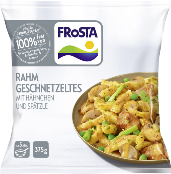 Frosta Rahm Geschnetzeltes mit Hähnchen und Spätzle 375g Frosta Rahm Geschnetzeltes mit Hähnchen und Spätzle 375g