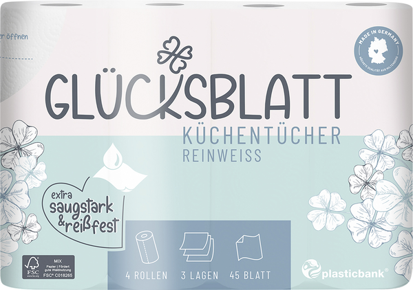 Glücksblatt Küchenrolle 3lagig 4x45 Blatt Glücksblatt Küchenrolle 3lagig 4x45 Blatt
