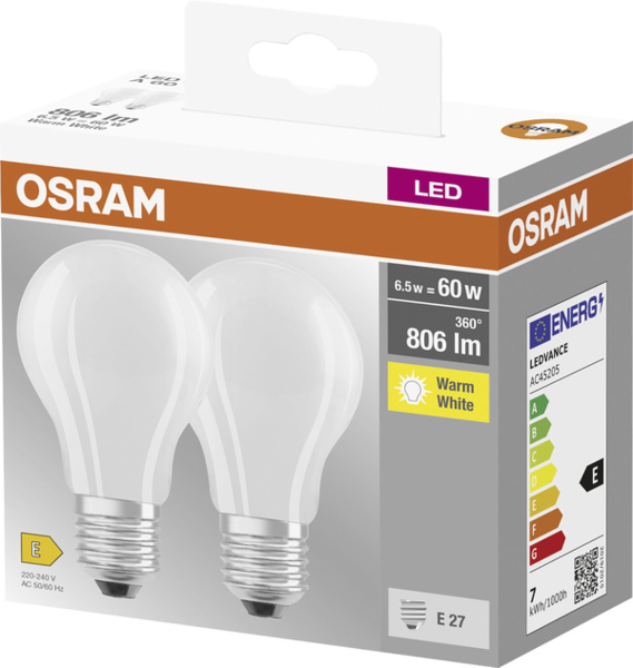 Osram LED Base Classic 60W Frosted 806Im E27 2 Stück