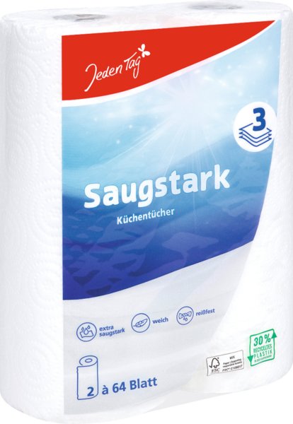 Jeden Tag Küchentücher 3lagig 2x64 Blatt