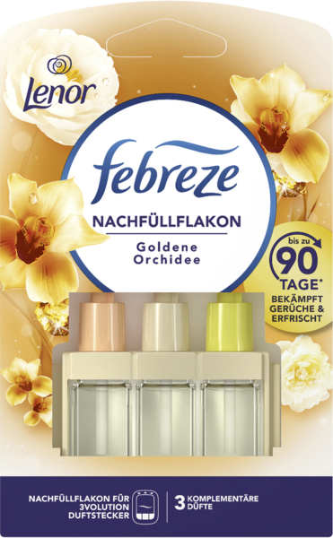 Febreze 3VOLUTION Lufterfrischer Duftstecker Nachfüllflakon Lenor Goldene Orchidee 20ml Febreze 3VOLUTION Lufterfrischer Duftstecker Nachfüllflakon Lenor Goldene Orchidee 20ml