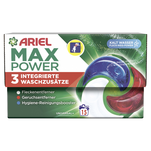 Ariel MaxPower Vollwaschmittel Flüssig Pods Universal 15 Waschladungen