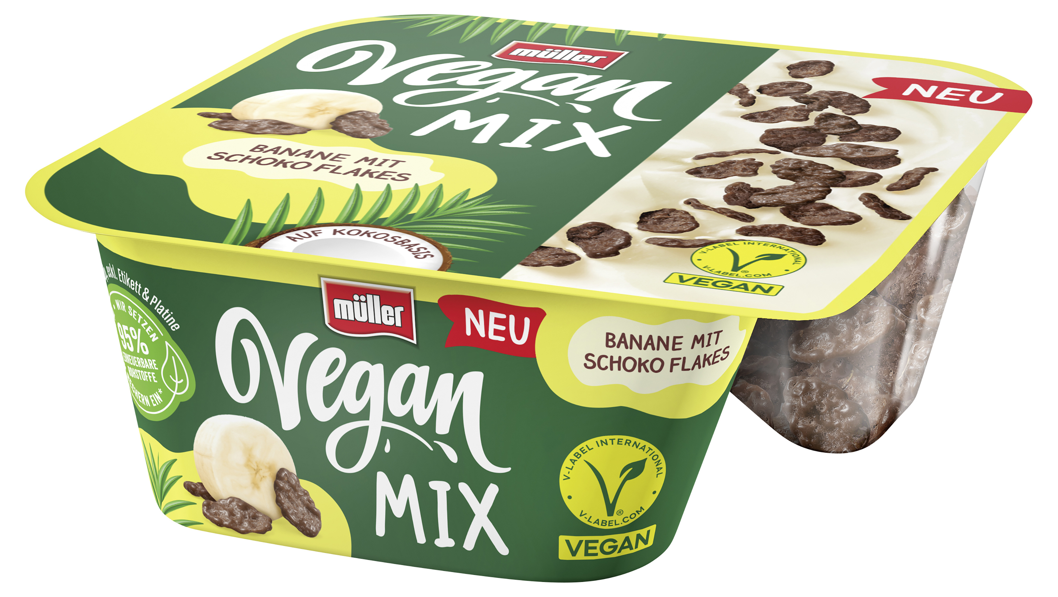 Müller Vegan Mix Banane mit Schoko Flakes 125g