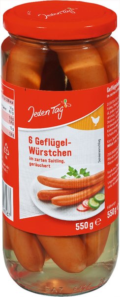 Jeden Tag 6 Geflügelwürstchen 250g