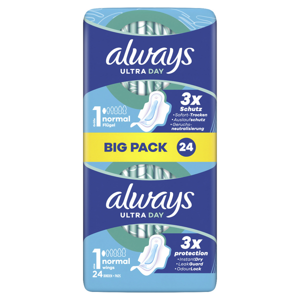 Always Ultra Damenbinden Größe 1 Normal mit Flügeln 24 Stück