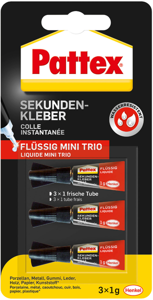 Pattex Sekundenkleber Mini Trio Flüssig 3x1g Pattex Sekundenkleber Mini Trio Flüssig 3x1g