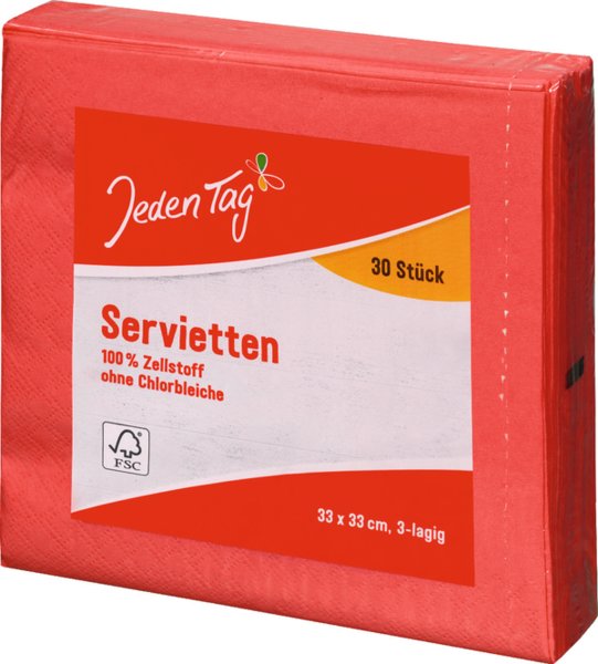 Jeden Tag Servietten 33x33cm rot 30 Stück