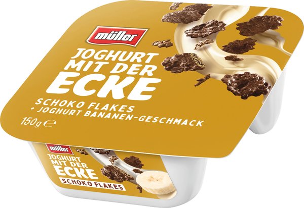 Müller Joghurt mit der Ecke Schoko Flakes 150g Müller Joghurt mit der Ecke Schoko Flakes 150g