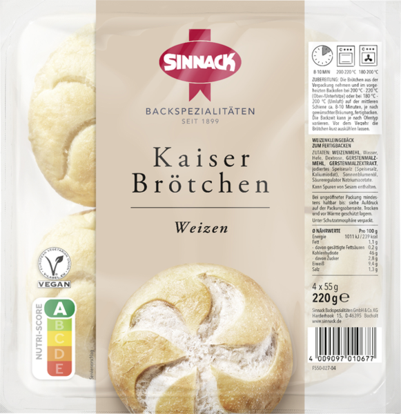 Sinnack 4 Kaiserbrötchen 220g Sinnack 4 Kaiserbrötchen 220g