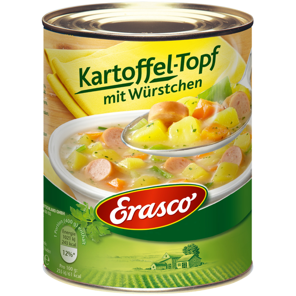 Erasco Kartoffel-Topf mit Würstchen 800g Erasco Kartoffel-Topf mit Würstchen 800g