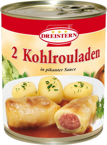 Dreistern Zwei Kohlrouladen in pikanter Sauce 800g Dreistern Zwei Kohlrouladen in pikanter Sauce 800g