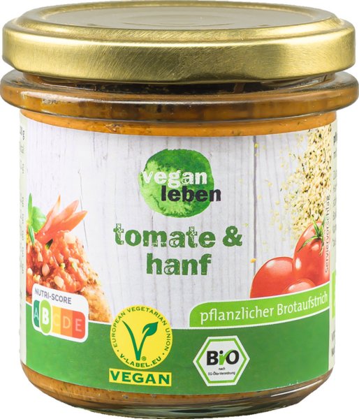 vegan leben Bio pflanzlicher Brotaufstrich Tomate & Hanf 135g