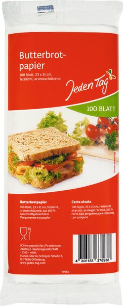 Jeden Tag Butterbrotpapier 100 Stück