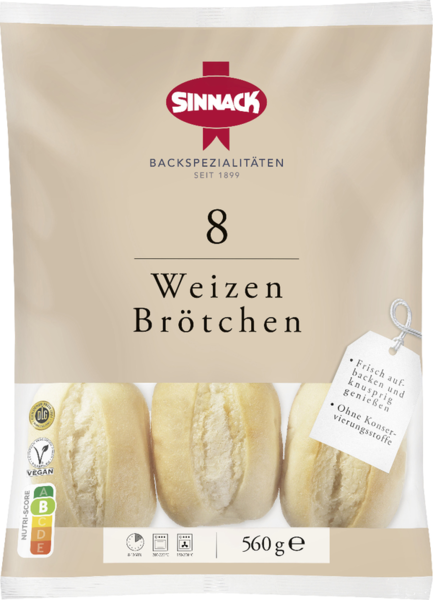 Sinnack 8 Weizenbrötchen 560g Sinnack 8 Weizenbrötchen 560g