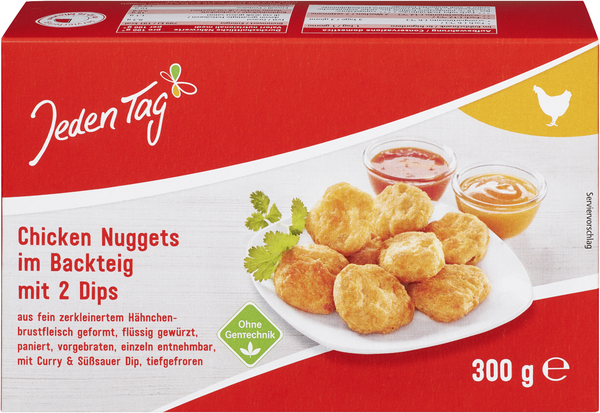 Jeden Tag Chicken Nuggets im Backteig mit 2 Dips 300g Jeden Tag Chicken Nuggets im Backteig mit 2 Dips 300g