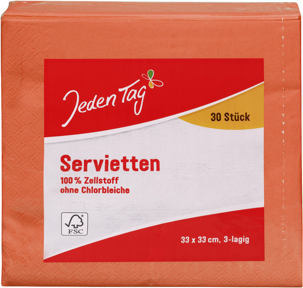 Jeden Tag Servietten 33x33cm orange 30 Stück Jeden Tag Servietten 33x33cm orange 30 Stück