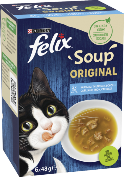 Felix Soup Geschmacksvielfalt aus dem Wasser mit Kabeljau, Thunfisch, Scholle 6x48g Felix Soup Geschmacksvielfalt aus dem Wasser mit Kabeljau, Thunfisch, Scholle 6x48g